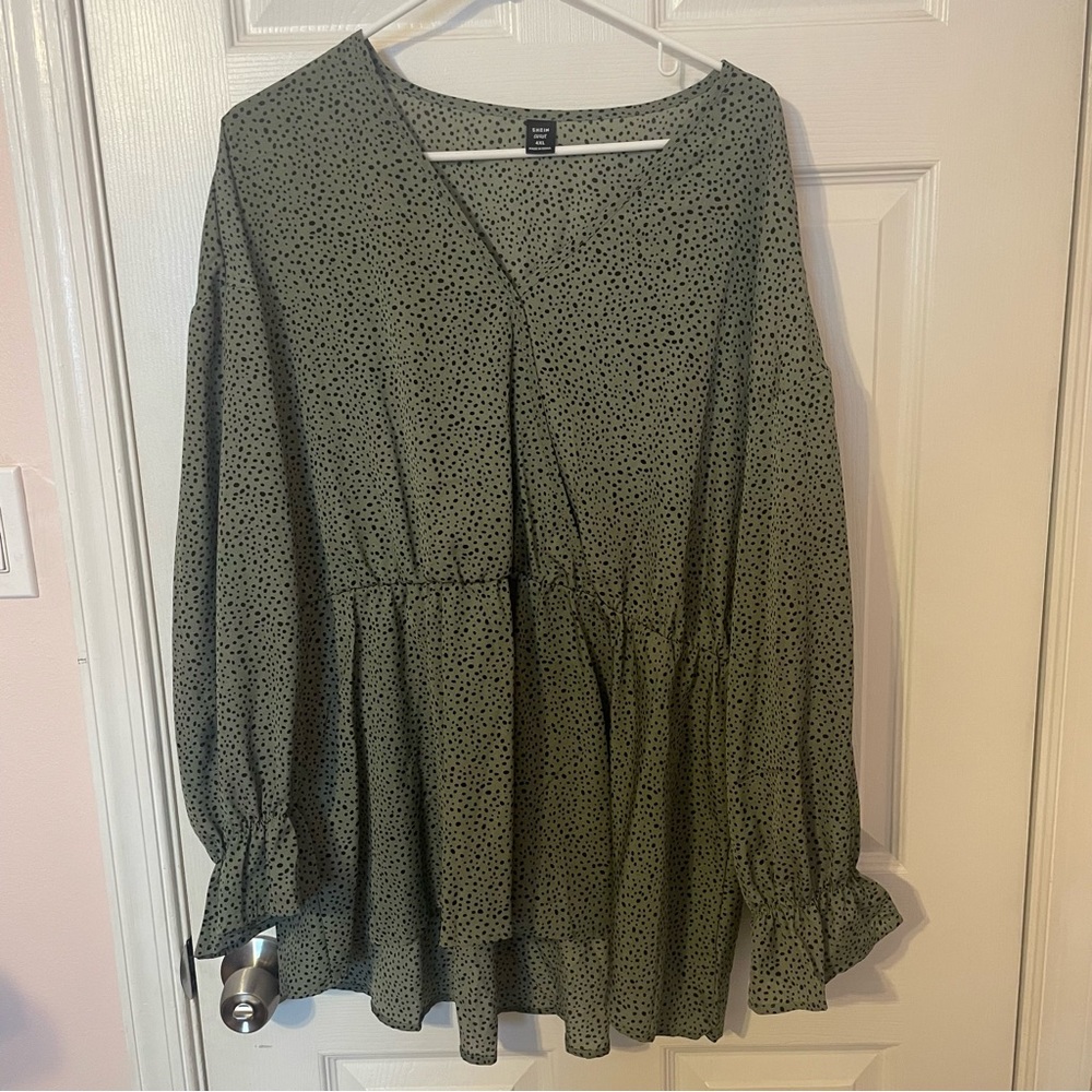 Olive Green Dotted Smocked Top